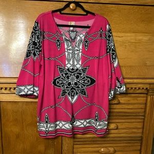 JM Shift Dress Pink with White & Black Pattern